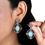 Load image into Gallery viewer, Opal & Carved Onyx Victorian Silver-Gold Statement Earrings