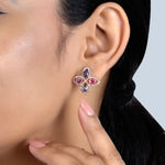 Load image into Gallery viewer, Pastel Sapphire Floral Stud Rose Gold Earrings in 18 Kt