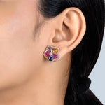 Load image into Gallery viewer, Multi Sapphire Floral Stud Earrings in 18 Kt
