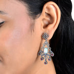 Load image into Gallery viewer, Opal, Tanzanite & Pink Tourmaline Victorian Silver-Gold Chandelier Earrings