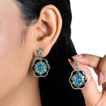 Load image into Gallery viewer, Opal, Tsavorite & Black Onyx Victorian Silver-Gold Drop Earrings
