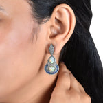Load image into Gallery viewer, Double Opal & Blue Sapphire Victorian Silver-Gold Drop Earrings