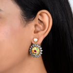 Load image into Gallery viewer, Navratna Pearl & Diamond Victorian Earrings