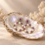 Load image into Gallery viewer, Ruby & Pearl Circle Earrings