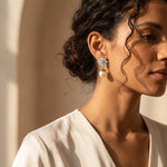 Load image into Gallery viewer, Victorian Rainbow Moonstone & Pearl Earrings