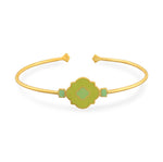 Load image into Gallery viewer, Green Petal Enamel Open Bangle in 18 Kt