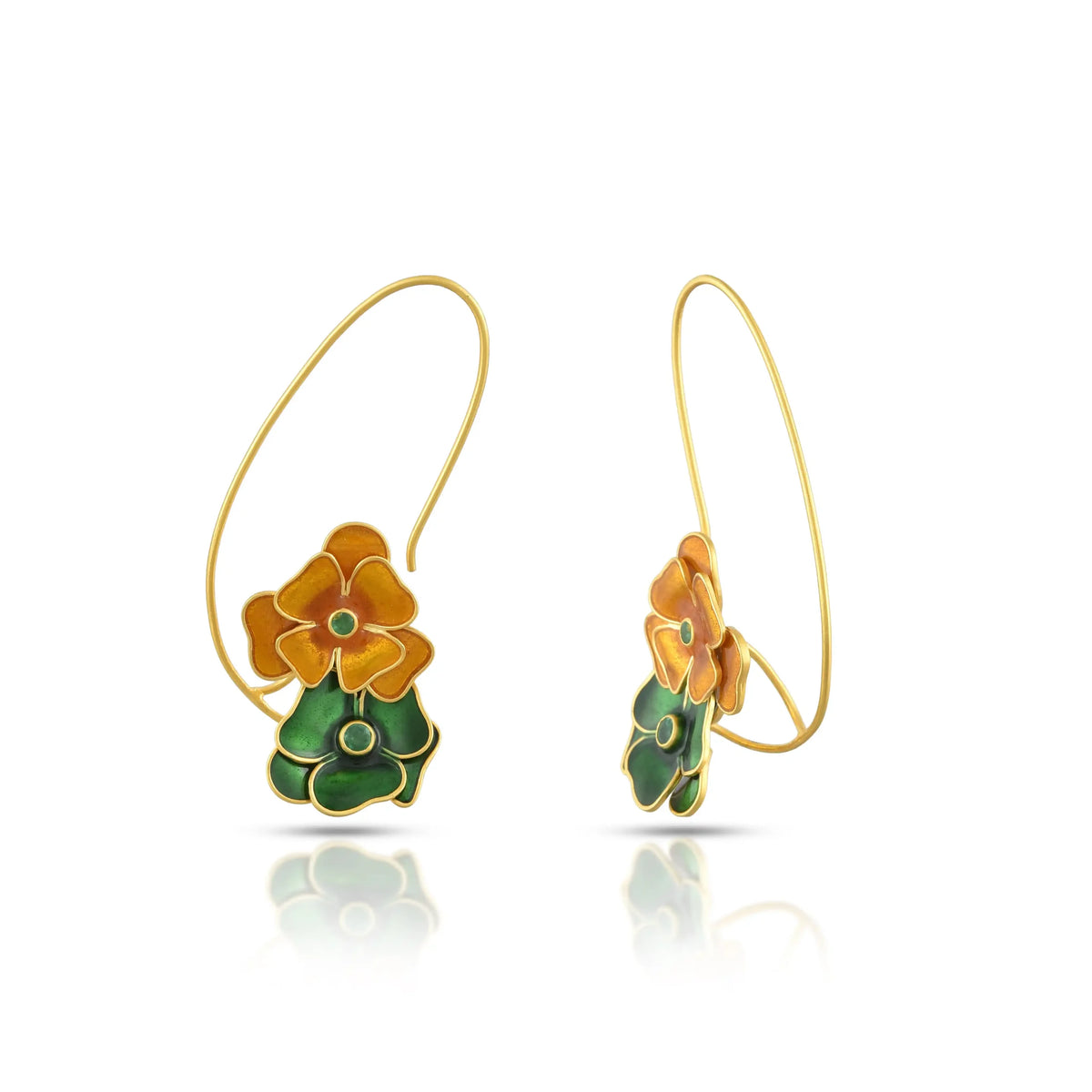 Enamel bloom gold earrings in 18 kt