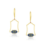 Load image into Gallery viewer, Enamel Crest Gold Drop Earrings in 18 Kt