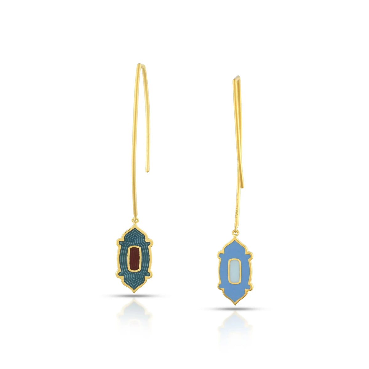 Enamel drop hook gold earrings in 18 kt