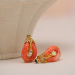 Load image into Gallery viewer, Coral & Diamond Elegance Earrings in 18 Kt