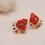 Load image into Gallery viewer, Coral and Navratna Earrings in 18 Kt