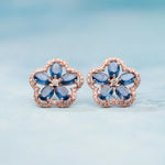 Load image into Gallery viewer, Midnight Sapphire Flower Rose Gold Studs in 18 Kt