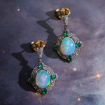 Load image into Gallery viewer, Opal & Emerald Victorian Silver-Gold Drop Earrings