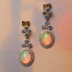 Load image into Gallery viewer, Opal & Blue Sapphire Victorian Silver-Gold Drop Earrings