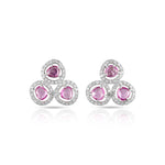 Load image into Gallery viewer, Pink Sapphire Cluster Diamond White Gold Earrings in 18 Kt