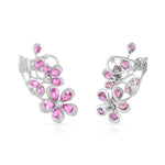 Load image into Gallery viewer, Pink Sapphire Floral White Gold Diamond Earrings in 18 Kt