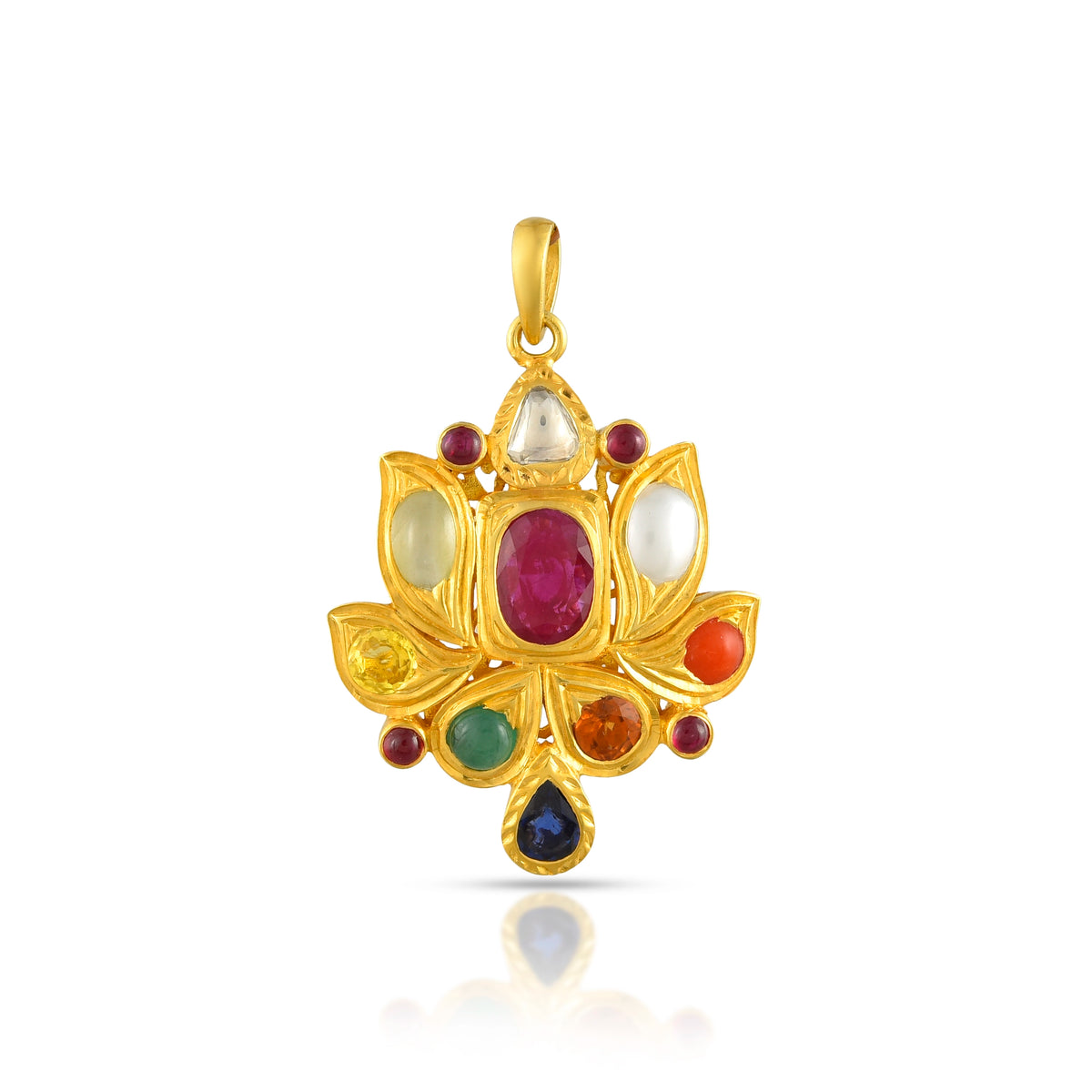 Navratna heritage pendant in 18 kt