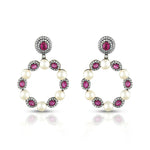 Load image into Gallery viewer, Ruby & Pearl Circle Earrings