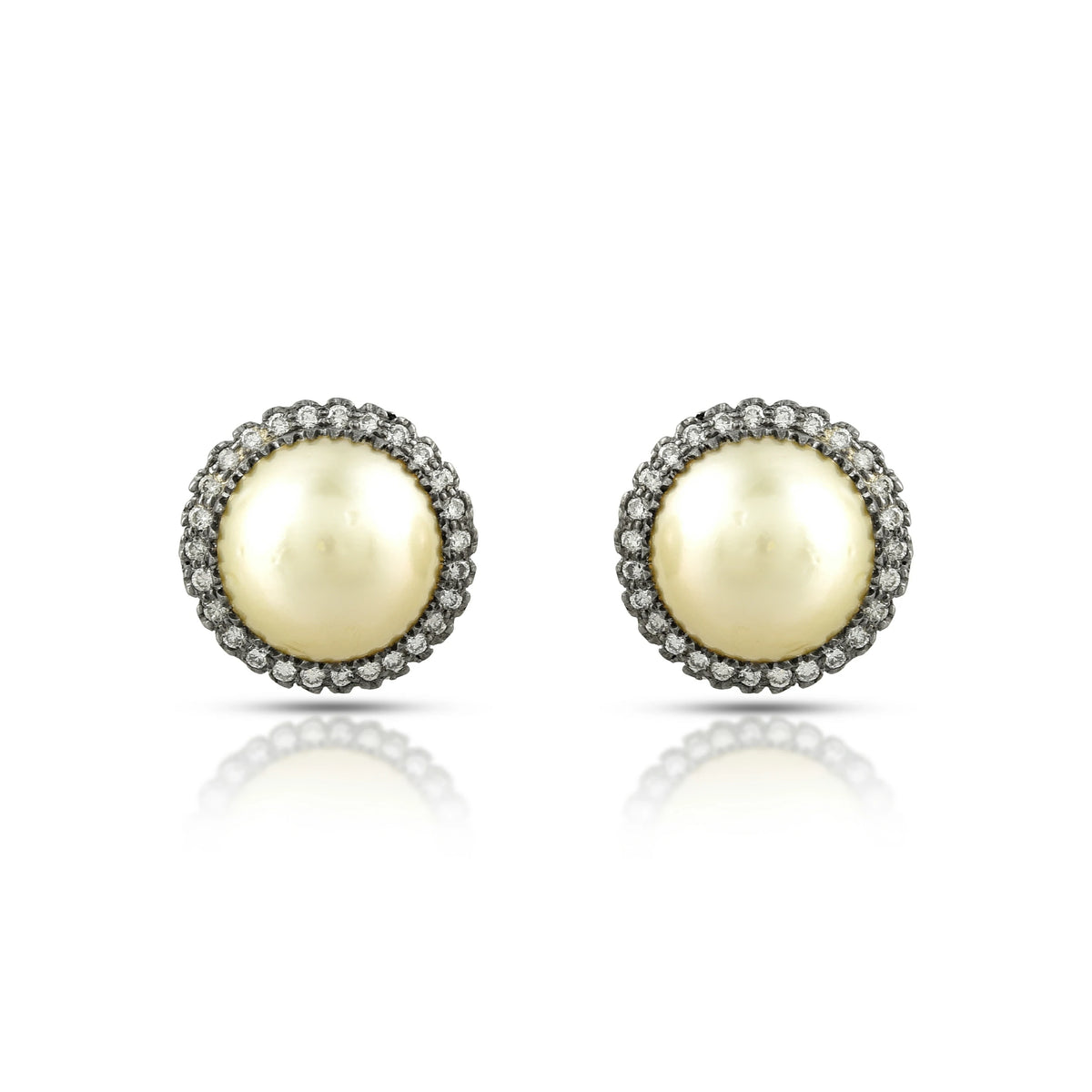 Diamond framed pearl victorian studs