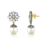 Load image into Gallery viewer, Victorian Rainbow Moonstone & Pearl Earrings