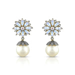 Load image into Gallery viewer, Victorian Rainbow Moonstone & Pearl Earrings