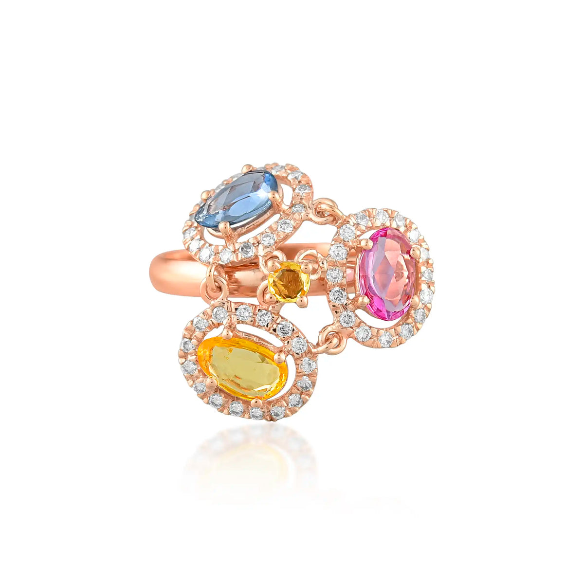 Rose gold sapphire trio ring in 18 kt