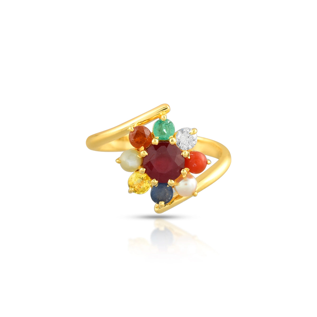 Navratna floral ring in 18 kt