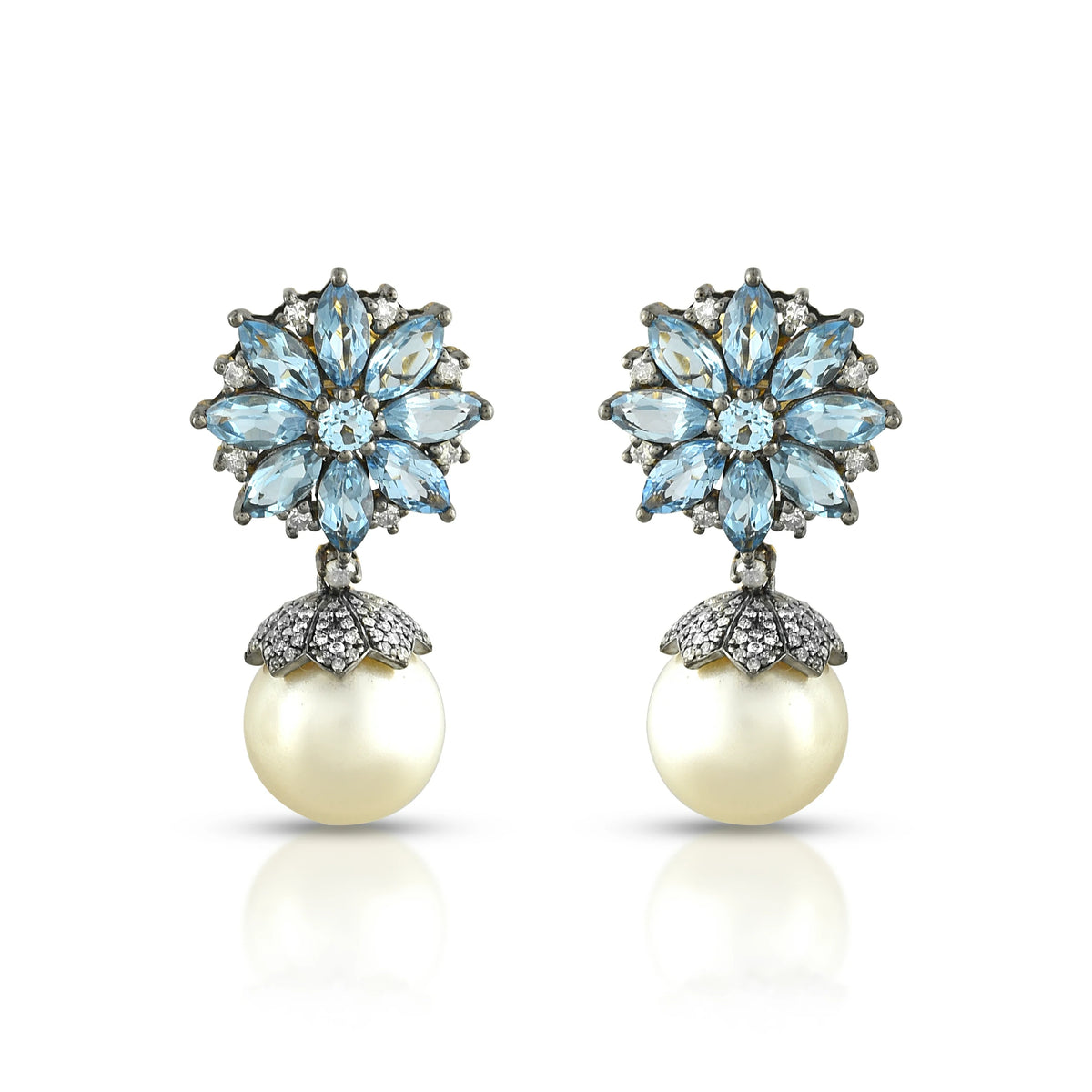Victorian blue topaz & pearl earrings
