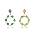 Load image into Gallery viewer, Emerald & Pearl Circle Earrings