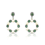 Load image into Gallery viewer, Emerald & Pearl Circle Earrings