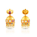 Load image into Gallery viewer, Navratna Lotus Bloom Jhumkas in 18 Kt
