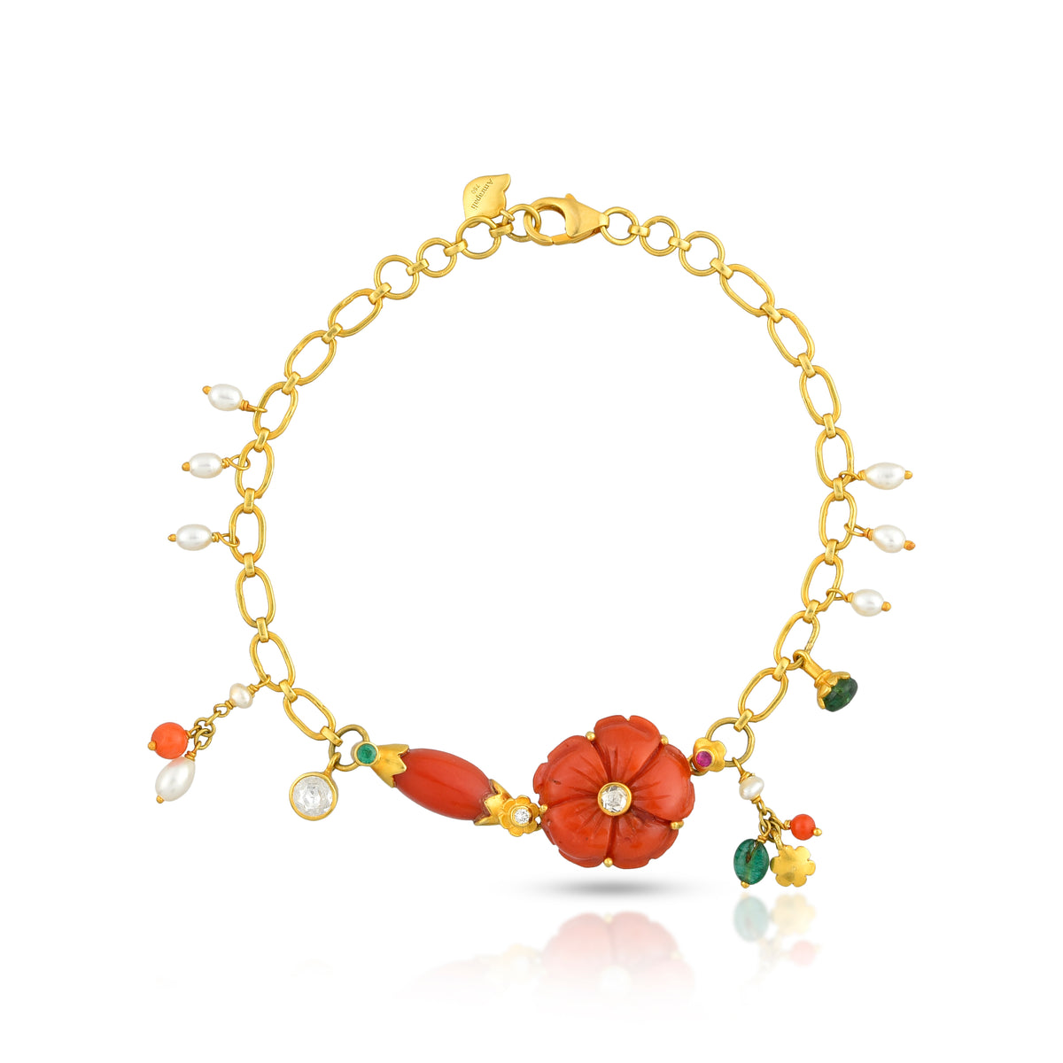 Coral bloom charm gold bracelet in 18 kt