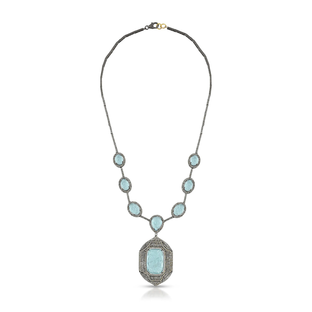 Aqua noor victorian silver gold statement necklace