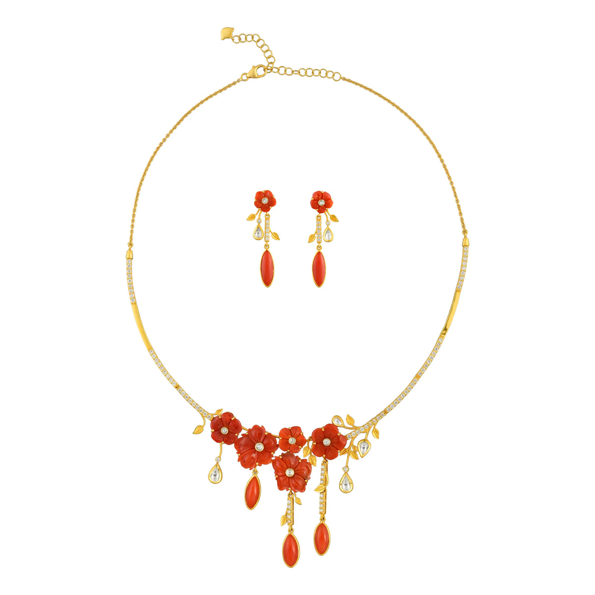 Coral garden diamond gold necklace set in 18 kt