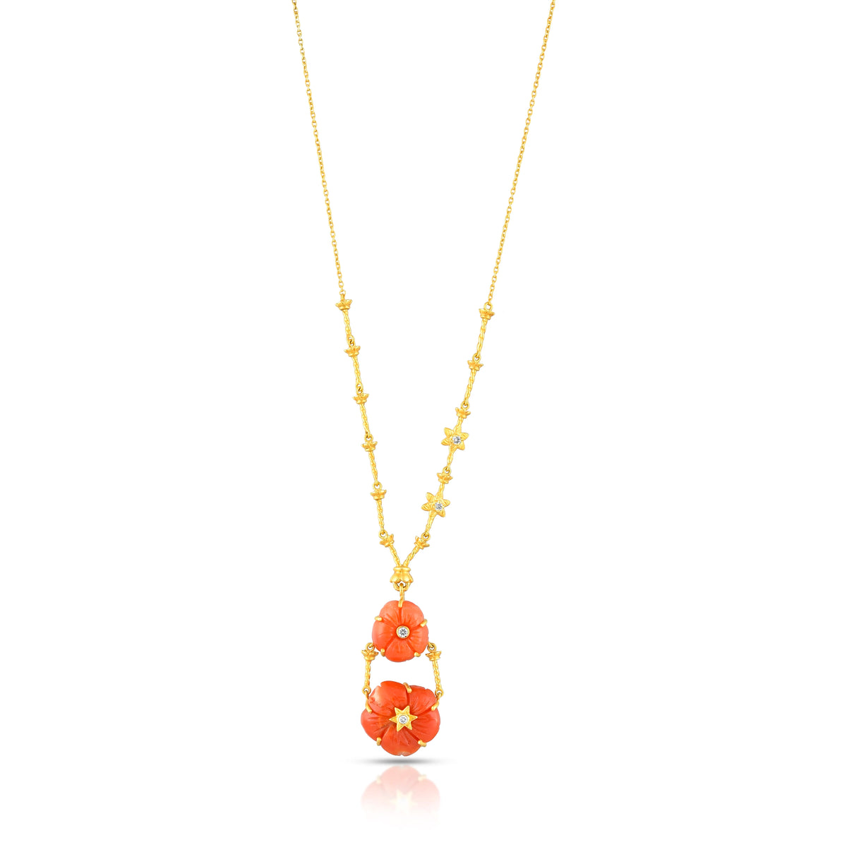 Floral coral drop necklace in 18 kt