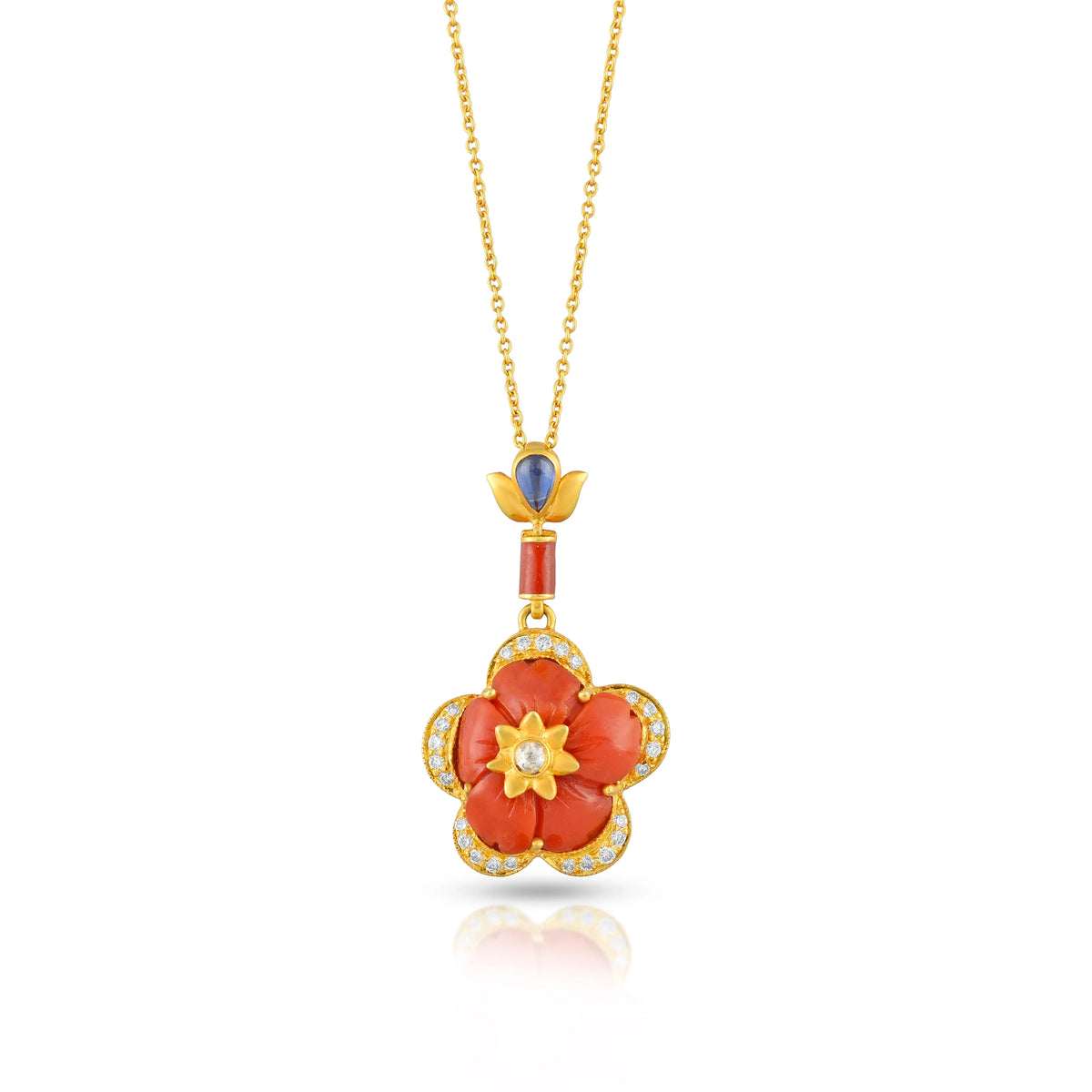Coral flora pendant necklace in 18 kt