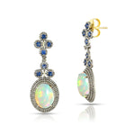 Load image into Gallery viewer, Opal & Blue Sapphire Victorian Silver-Gold Drop Earrings