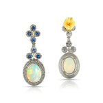 Load image into Gallery viewer, Opal & Blue Sapphire Victorian Silver-Gold Drop Earrings