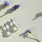 Load image into Gallery viewer, Opal & Blue Sapphire Victorian Silver-Gold Drop Earrings
