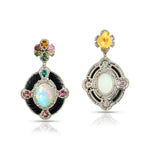 Load image into Gallery viewer, Opal & Carved Onyx Victorian Silver-Gold Statement Earrings