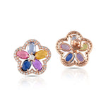 Load image into Gallery viewer, Multi Sapphire Floral Stud Earrings in 18 Kt