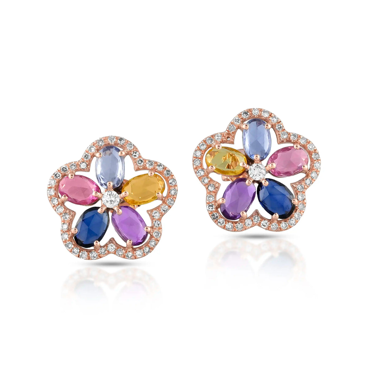 Multi sapphire floral stud earrings in 18 kt