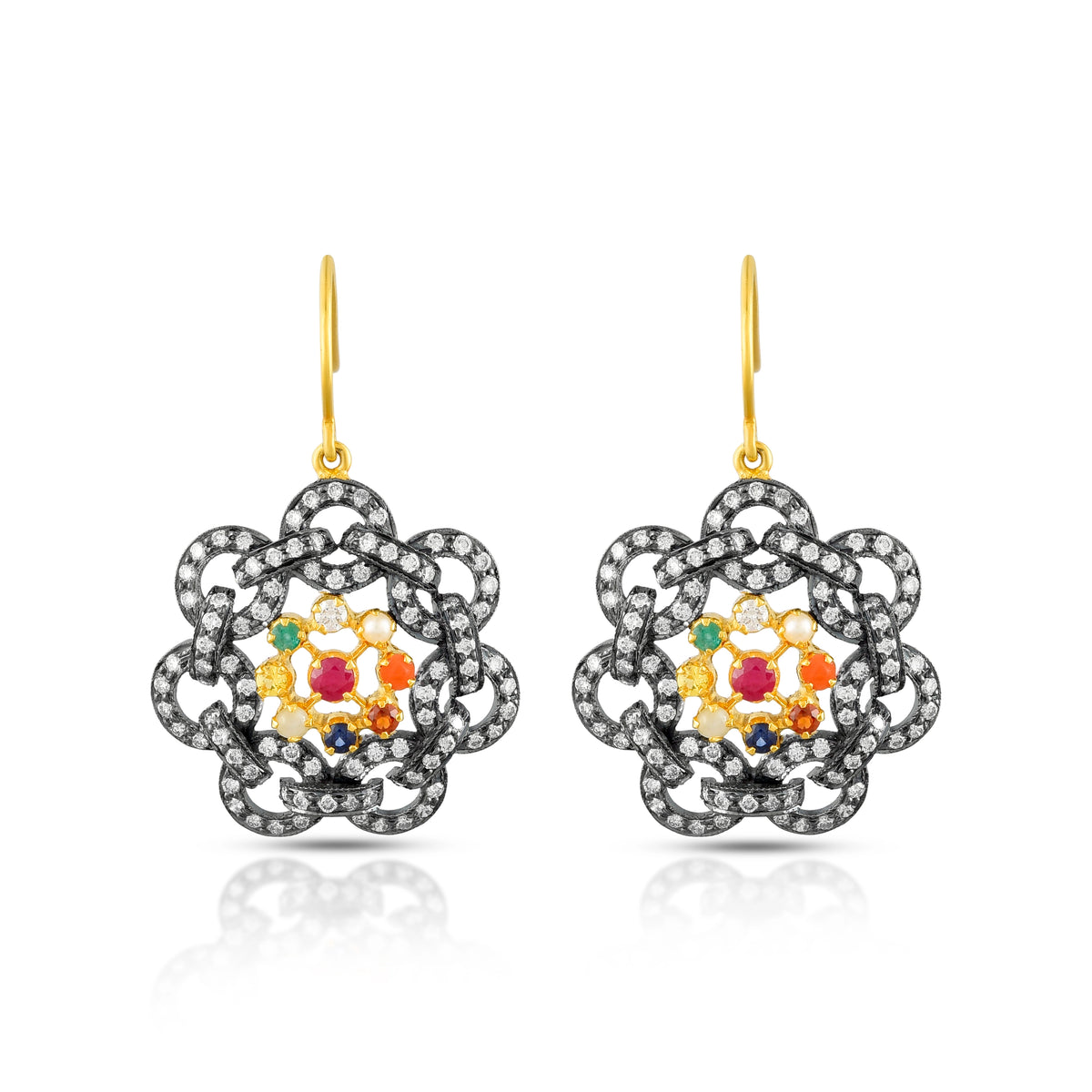 Navratna diamond link victorian earrings