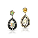 Load image into Gallery viewer, Opal & Onyx Victorian Silver-Gold Teardrop Drop Earrings