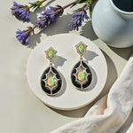 Load image into Gallery viewer, Opal & Onyx Victorian Silver-Gold Teardrop Drop Earrings