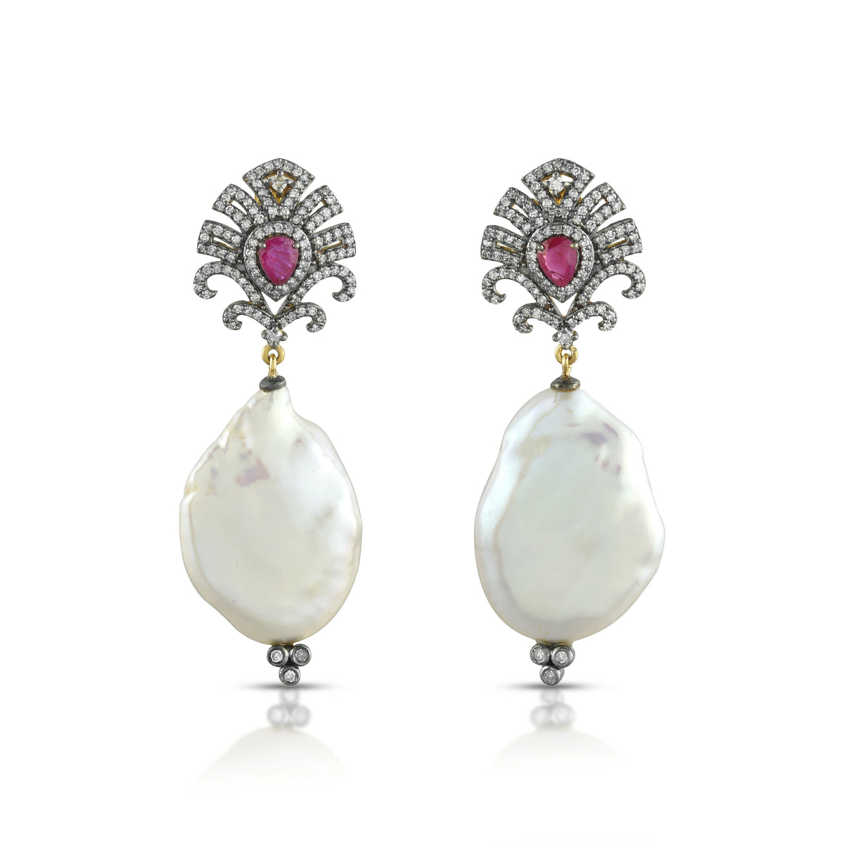 Victorian baroque pearl & ruby earrings