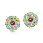 Load image into Gallery viewer, Opal & Rubellite Cabochon Sunburst Victorian Silver-Gold Stud Earrings