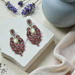 Load image into Gallery viewer, Opal & Pink Tourmaline Victorian Silver-Gold Chandelier Earrings