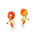 Load image into Gallery viewer, Coral and Diamond Earrings in 18 Kt