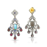 Load image into Gallery viewer, Opal, Tanzanite & Pink Tourmaline Victorian Silver-Gold Chandelier Earrings